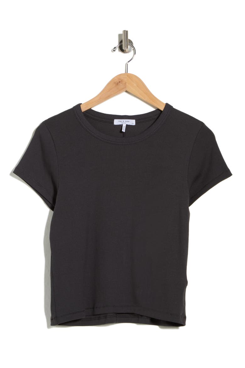 Essie Crewneck Ribbed Crop T-Shirt, Main, color, BLACK