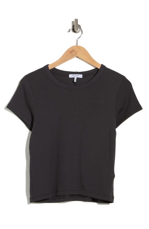 Essie Crewneck Ribbed Crop T-Shirt
