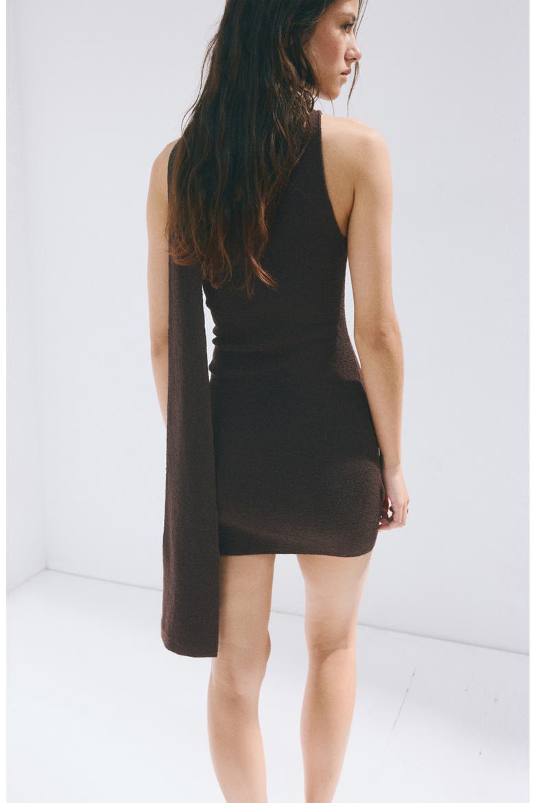 Asymmetrical Knit Dress with Scarf, Alternate, color, CHOCOLATE