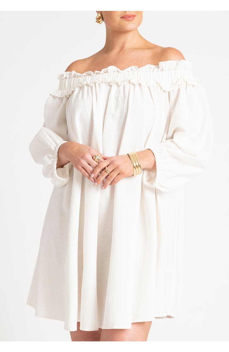 ELOQUII Ruffle Neckline Mini Dress, Alternate, color, Sugar Swizzle