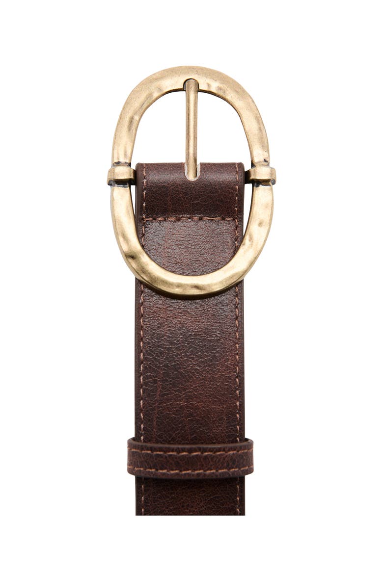 Hammered Buckle Faux Leather Belt, Alternate, color, BROWN