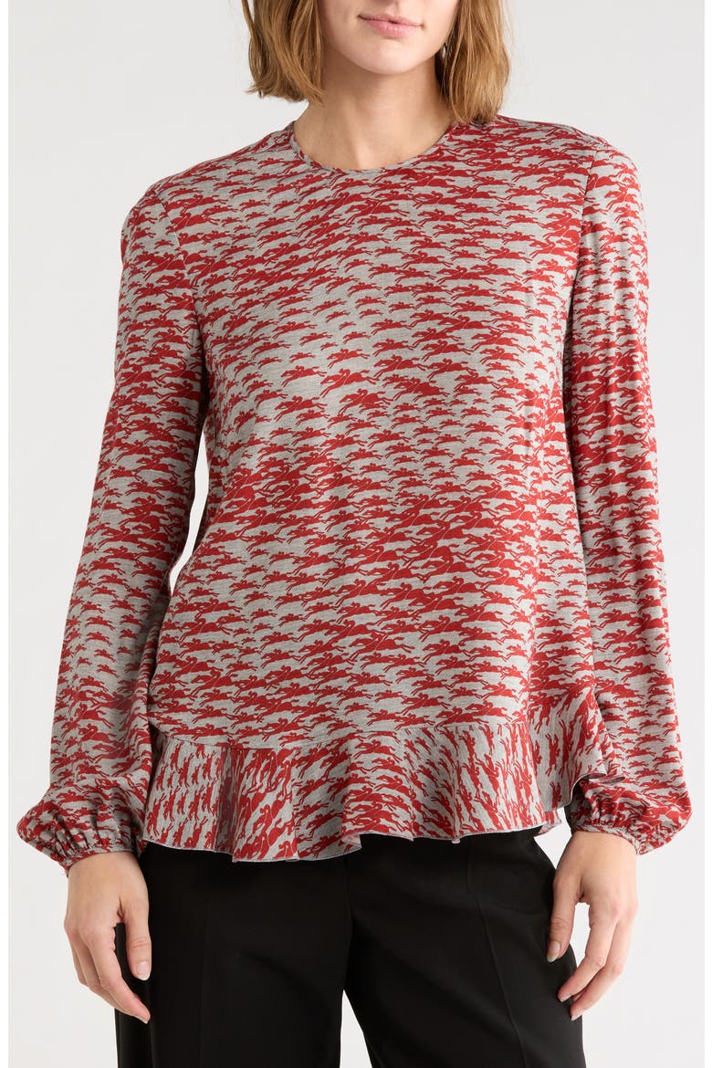 Logo Print Peplum Top, Main, color, RED