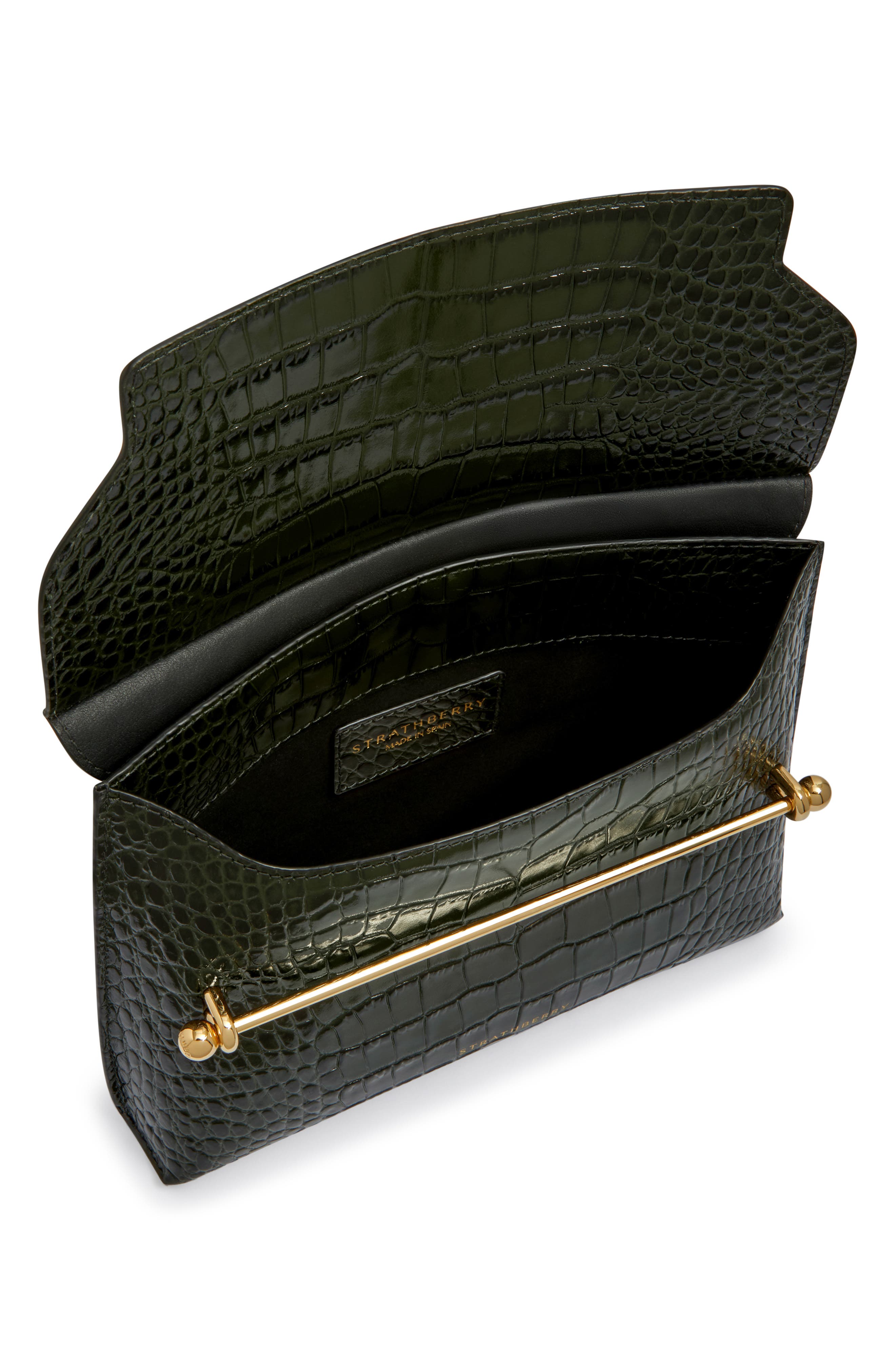 Strathberry Stylist Croc Embossed Leather Clutch, Alternate, color, Forest