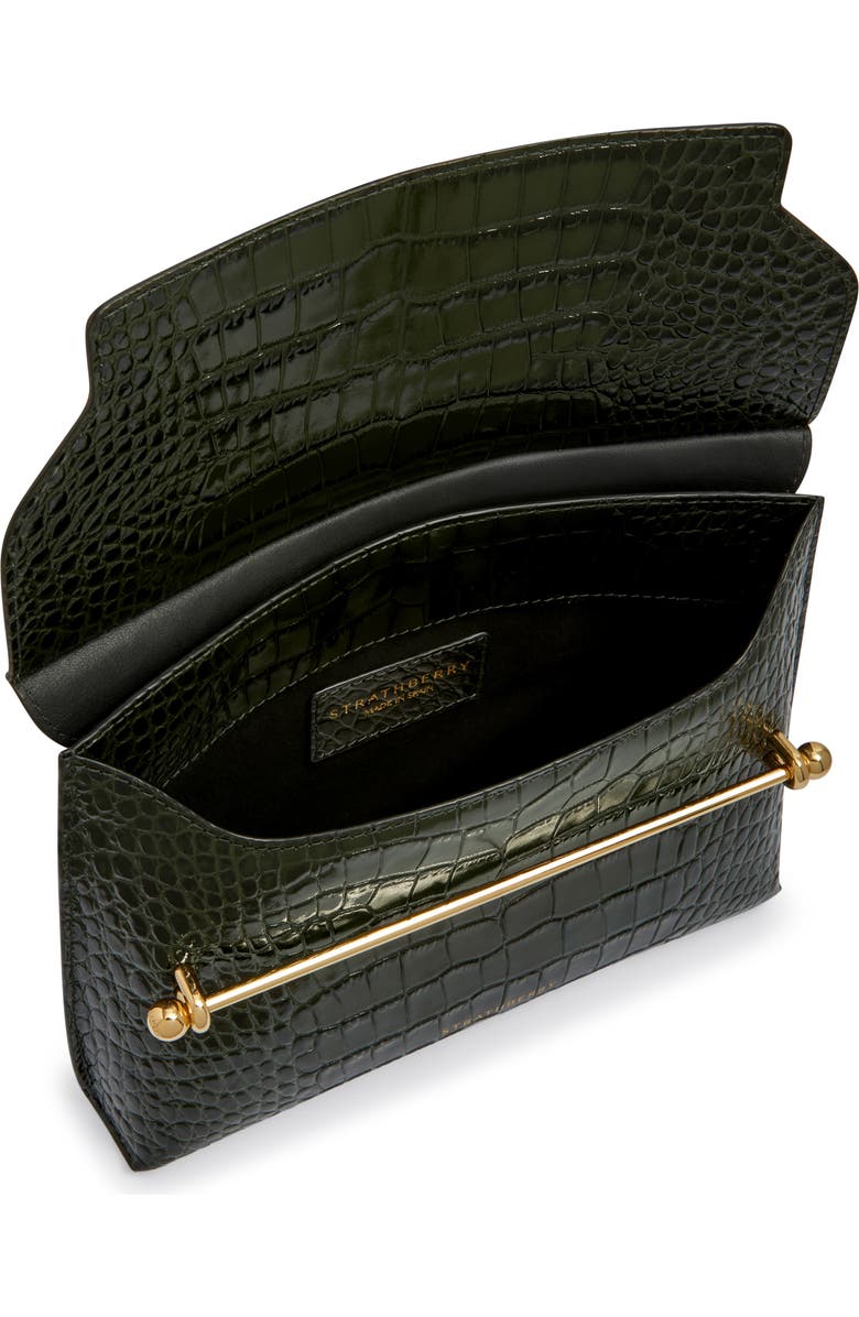 Strathberry Stylist Croc Embossed Leather Clutch, Alternate, color, Forest