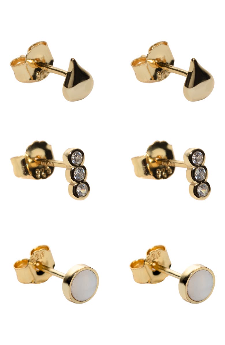 Argento Vivo Sterling Silver Set of 3 Assorted Stud Earrings, Main, color, Gold