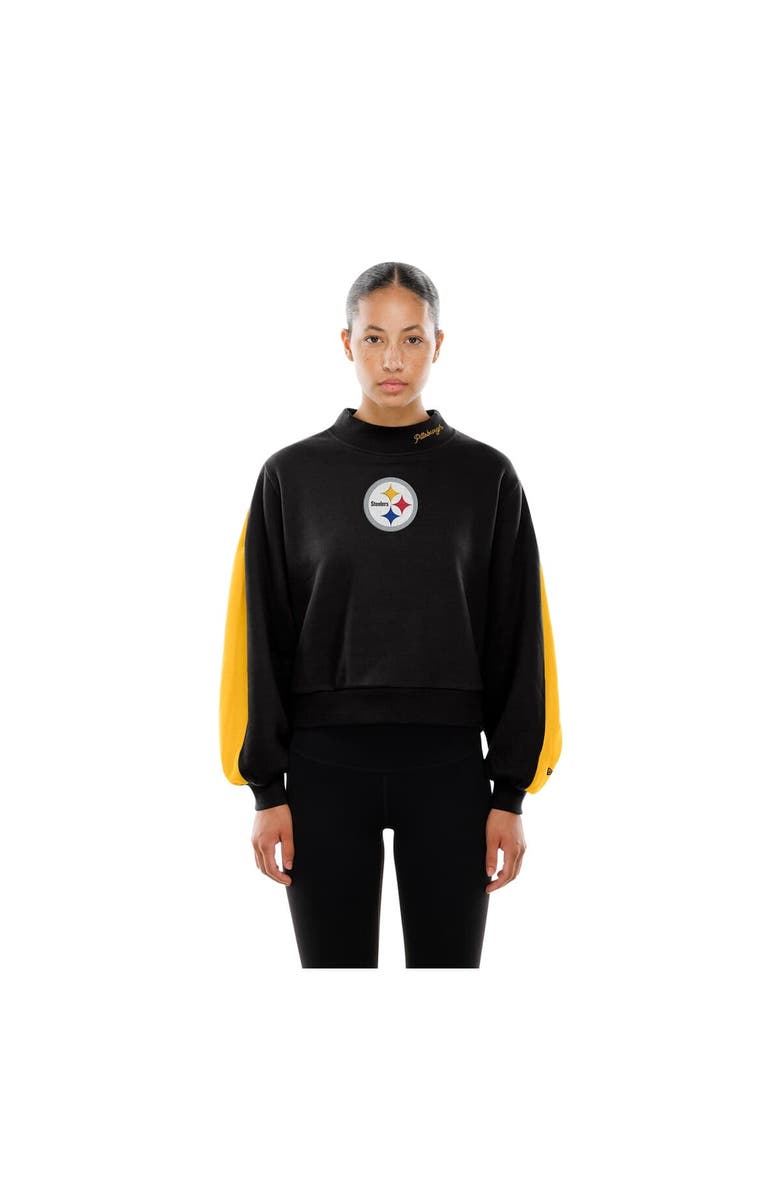 New Era Women's New Era Black Pittsburgh Steelers Sport Night Mock Neck Balloon Sleeve Pullover Sweatshirt, Alternate, color, 