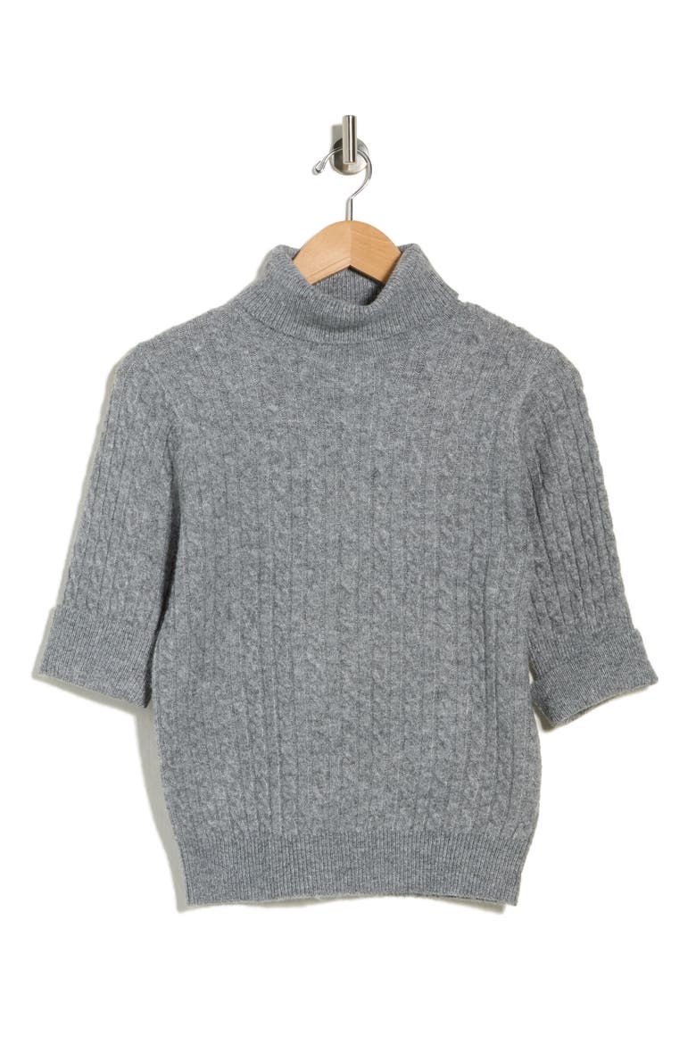 Cable Knit Elbow Sleeve Turtleneck Sweater, Alternate, color, CHARCOAL