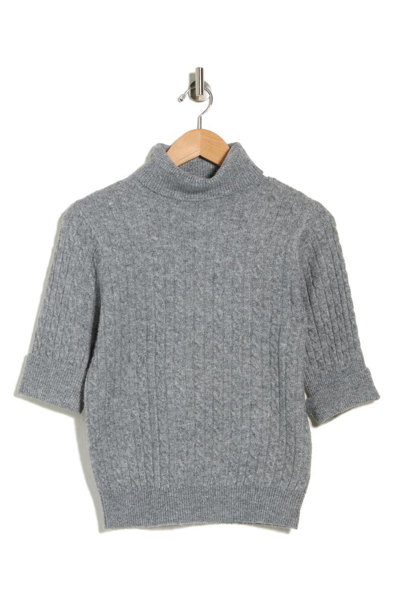 Democracy Cable Knit Elbow Sleeve Turtleneck Sweater, Main, color, Charcoal