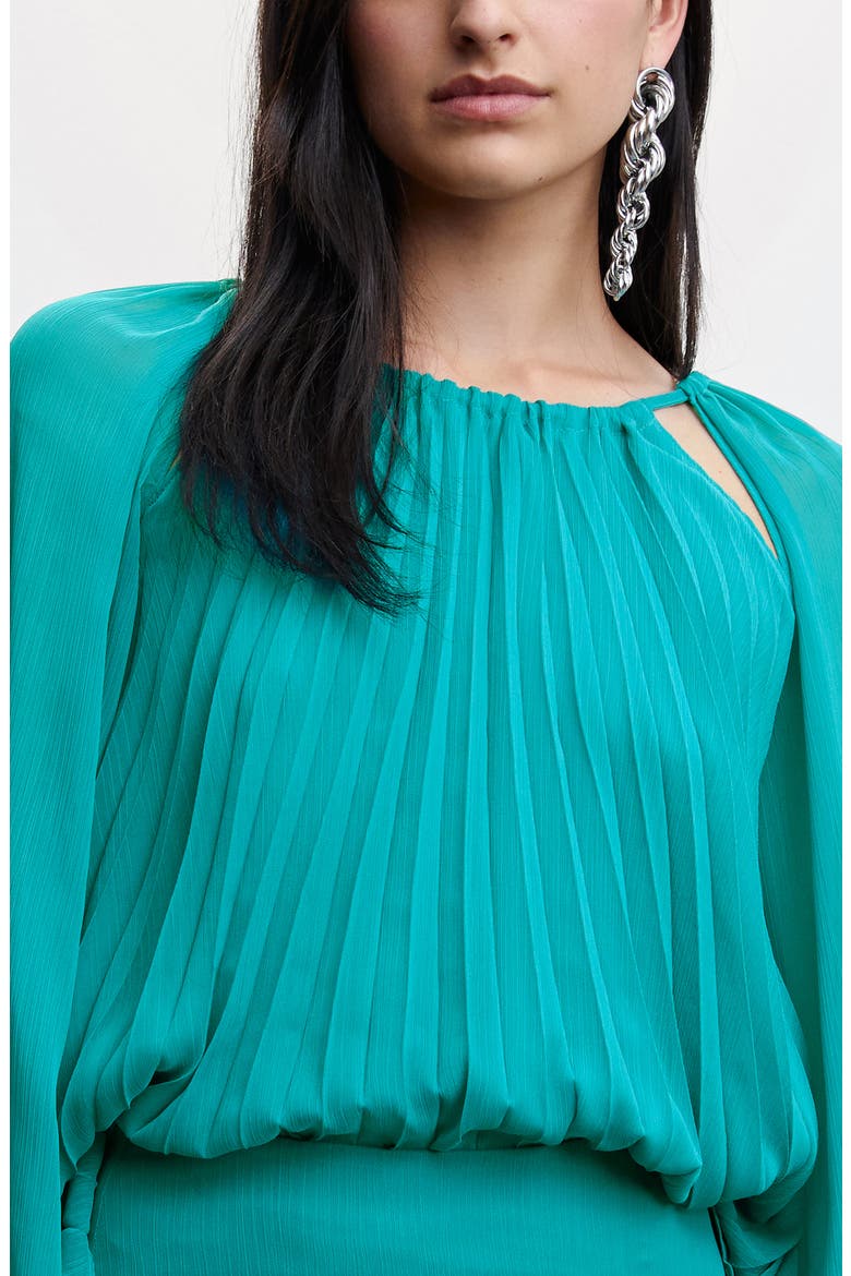 Pleated Keyhole Cutout Blouse, Alternate, color, TURQUOISE