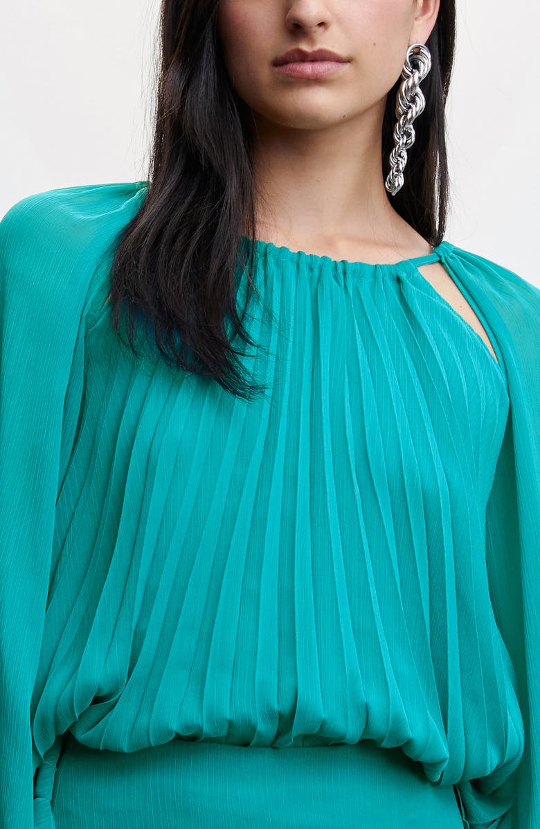 MANGO Pleated Keyhole Cutout Blouse, Alternate, color, 