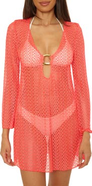 Becca Metallic Long Sleeve Sheer Cover-Up Dress