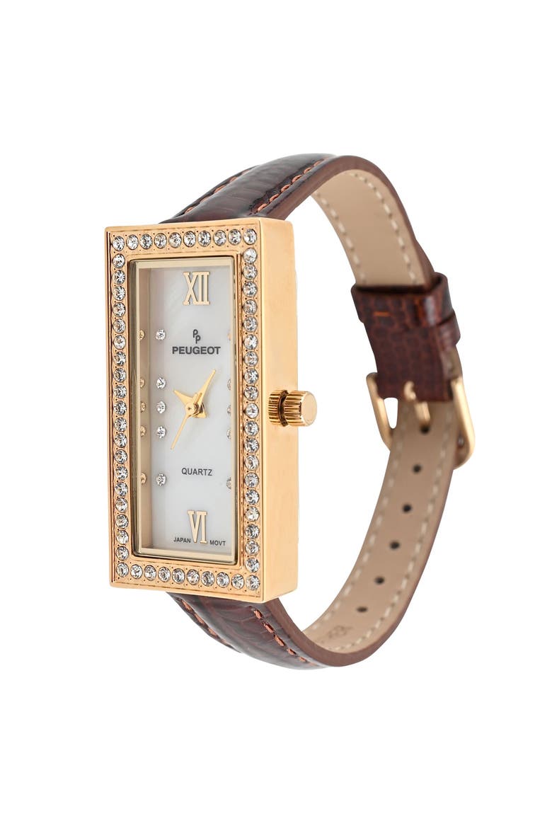 Luxury Rectangular Crystal Bezel Leather Watch- 35x20MM, Alternate, color, Brown