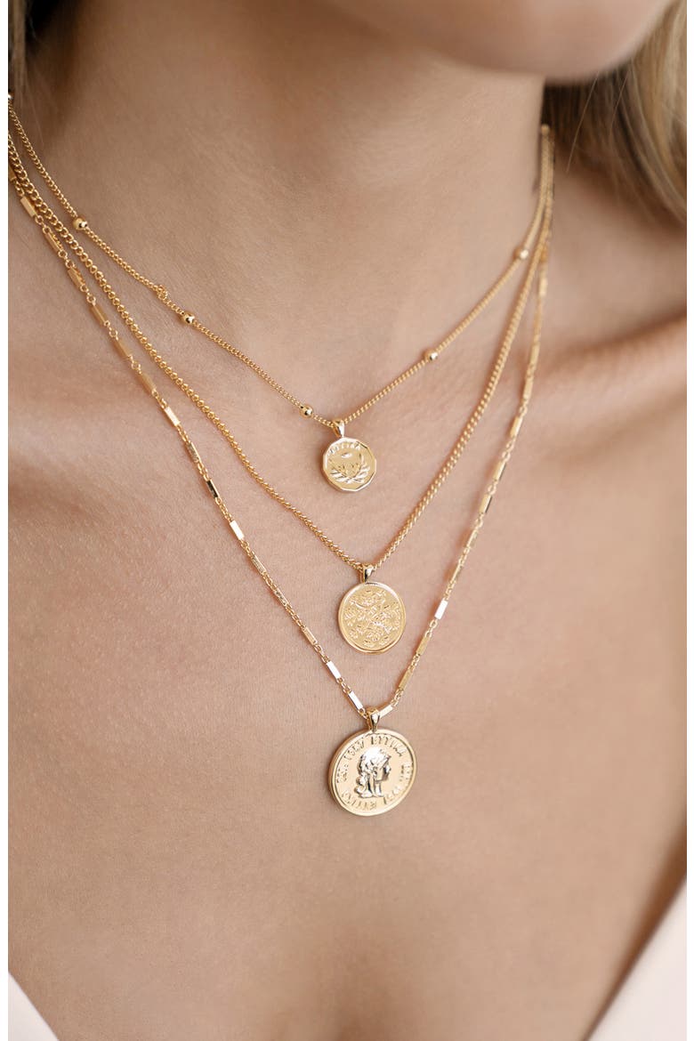 Set of 3 Coin Pendant Necklaces, Alternate, color, GOLD