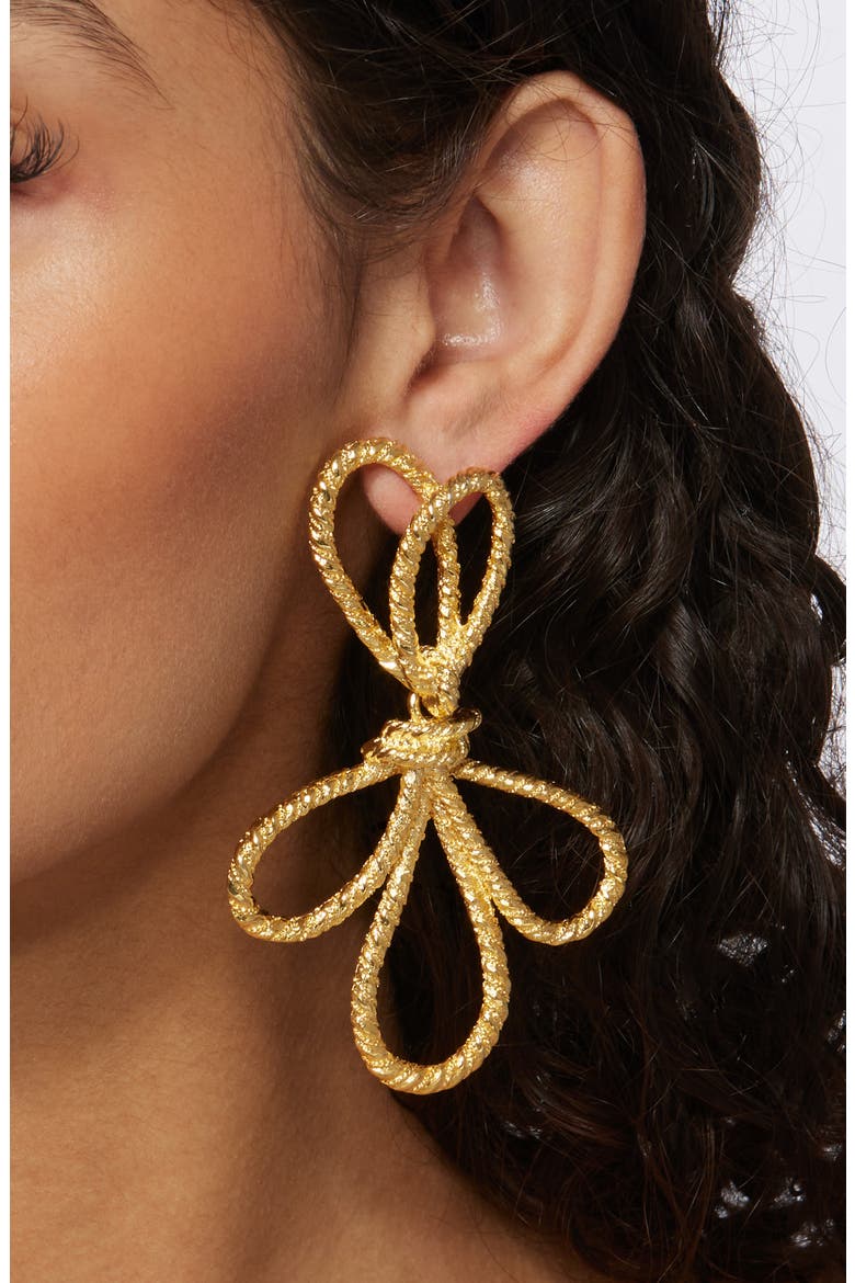 Oversized Bow Drop Earrings, Alternate, color, GOLD