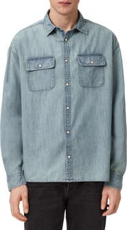 AllSaints Gribbs Cotton Denim Snap-Up Shirt