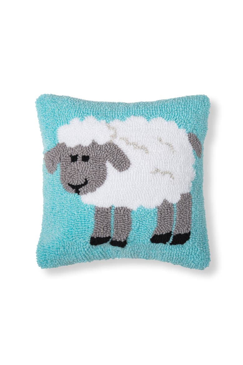 Fluffy Sheep Blue Hooked Mini Accent Pillow 12" x 12", Main, color, Blue