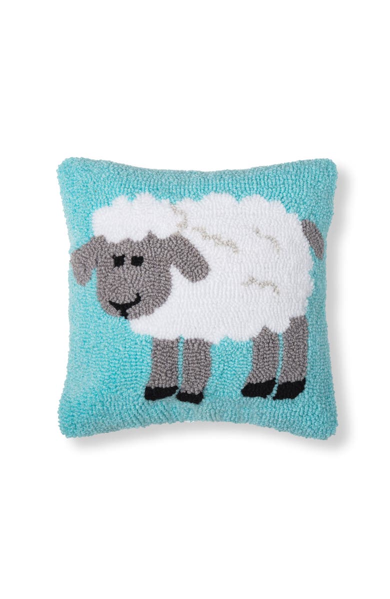 C&F Home Fluffy Sheep Blue Hooked Mini Accent Pillow 12" x 12", Main, color, Blue