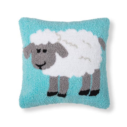 Fluffy Sheep Blue Hooked Mini Accent Pillow 12" x 12"