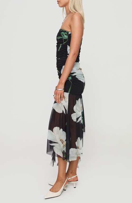 Princess Polly Nektaria Floral Mesh Strapless Dress In Black
