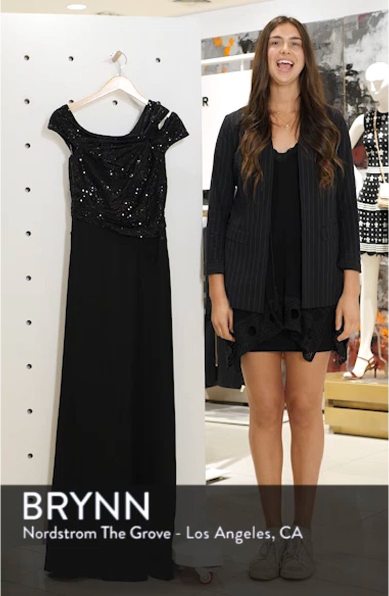 Off-Shoulder Sequin Bodice Gown, sales video thumbnail