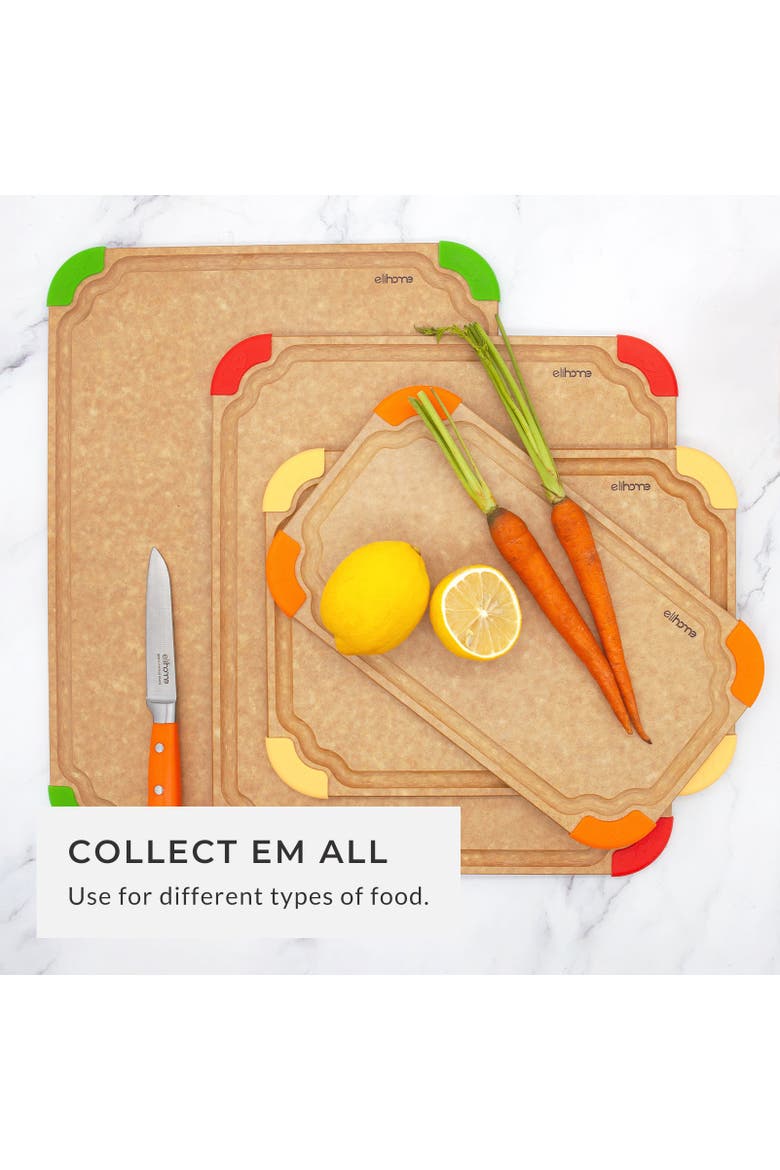 Premium Series 3 Pieces Cutting Board Set - Non Slip & Color Code, Alternate, color, Brown
