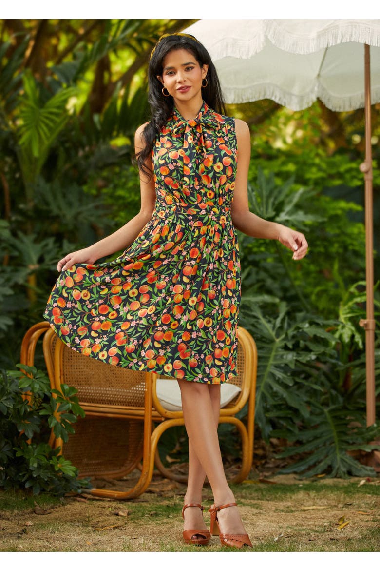 Pretty Tied Up Bow Neck Dress, Alternate, color, Just Peachy