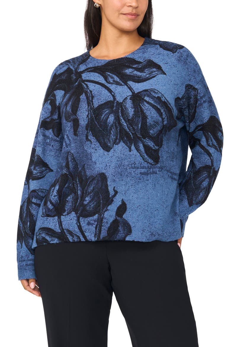 Floral Sketch Crewneck Sweater, Main, color, DARK DENIM