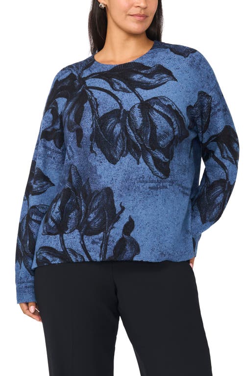Vince Camuto Floral Sketch Crewneck Sweater In Blue