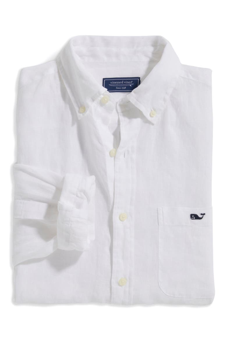Linen Button-Down Shirt, Alternate, color, WHITE CAP