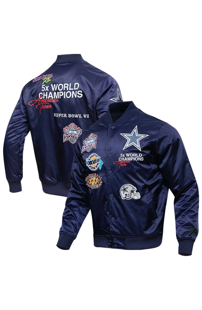PRO STANDARD Men's Pro Standard Navy Dallas Cowboys Championship Satin Full-Snap Varsity Jacket, Main, color, 