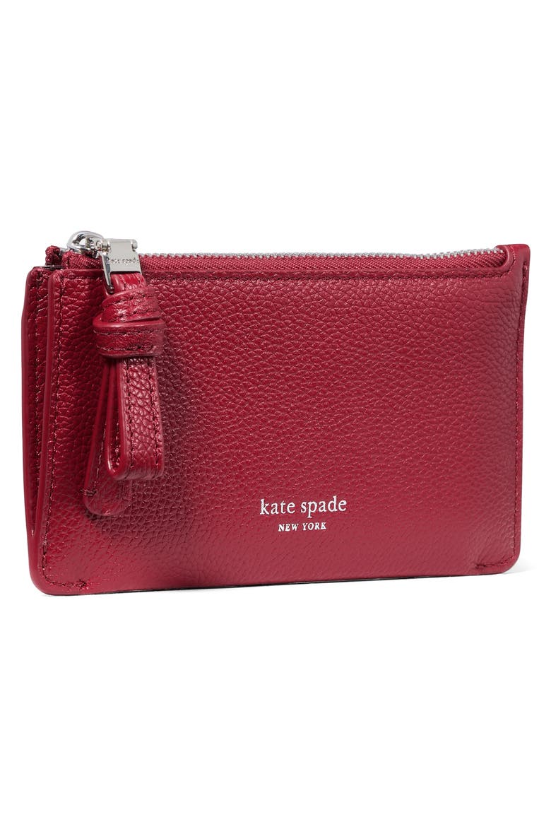 loop pebbled leather card case, Alternate, color, RED JAM