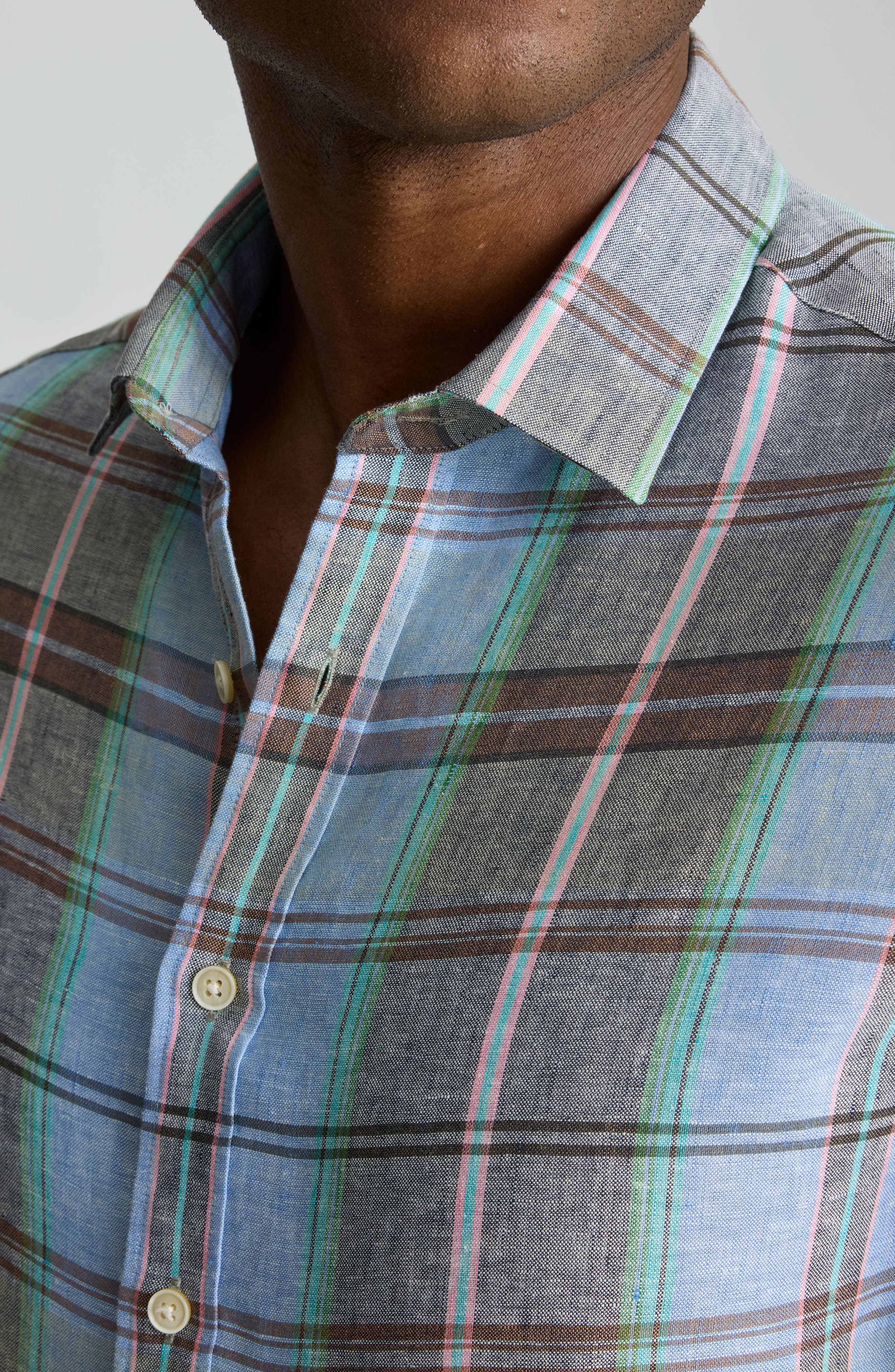Plaid Wrinkle Resistant Linen Button-Up Shirt - image 2