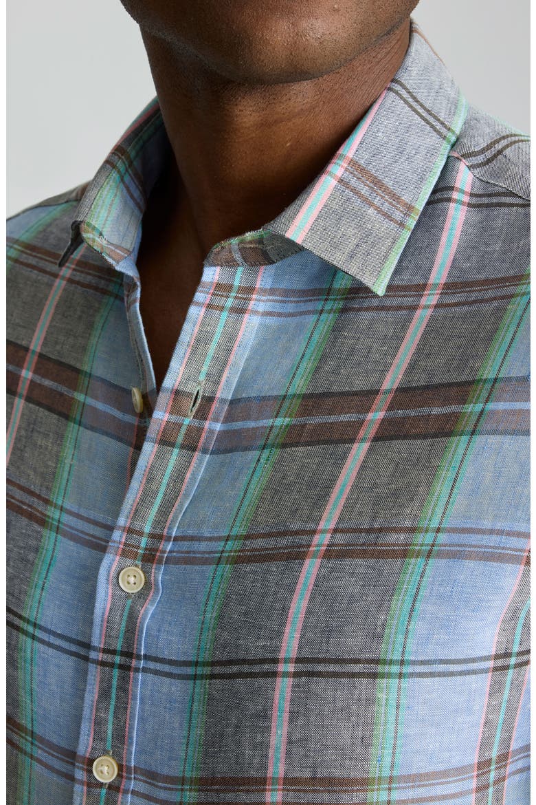 Plaid Wrinkle Resistant Linen Button-Up Shirt, Alternate, color, BLUE