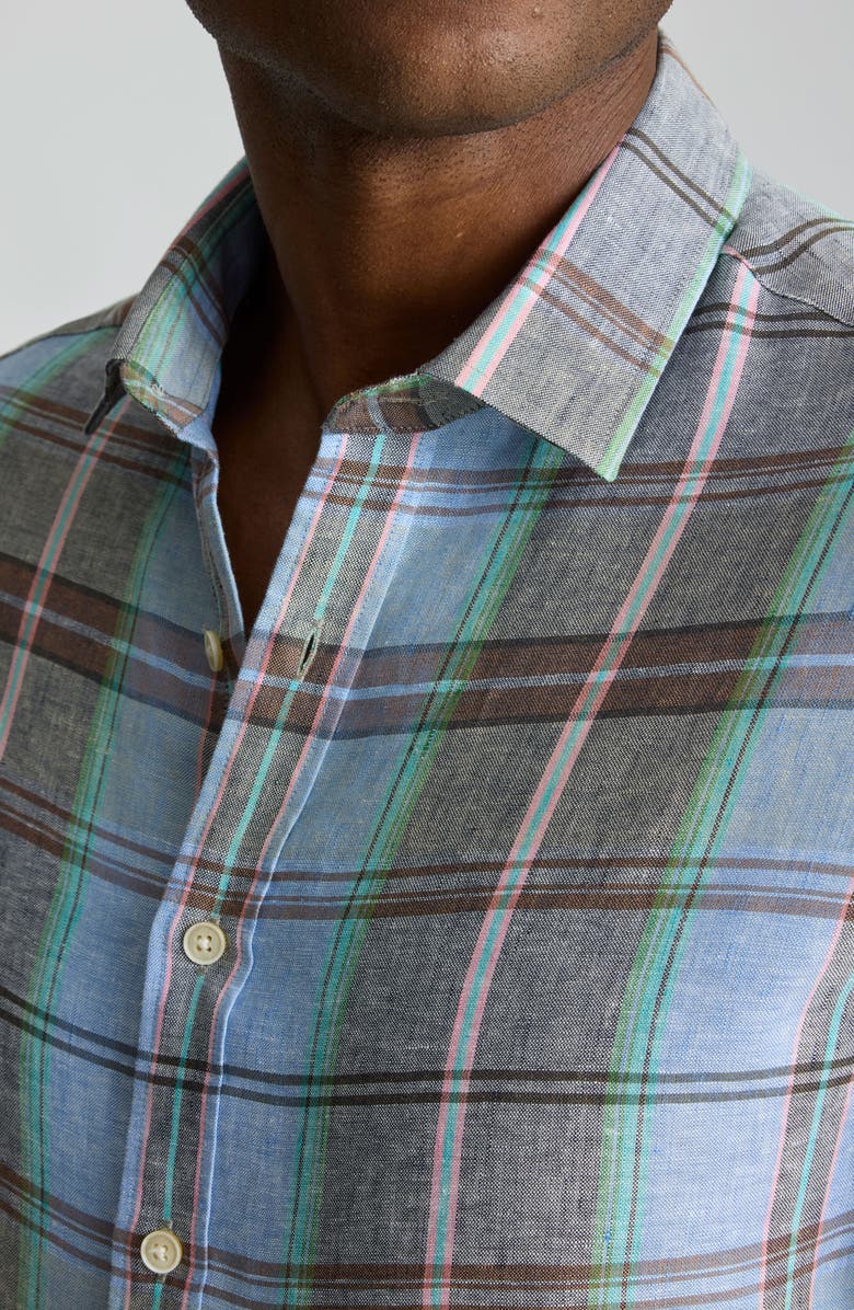 UNTUCKit Plaid Wrinkle Resistant Linen Button-Up Shirt, Alternate, color, Blue