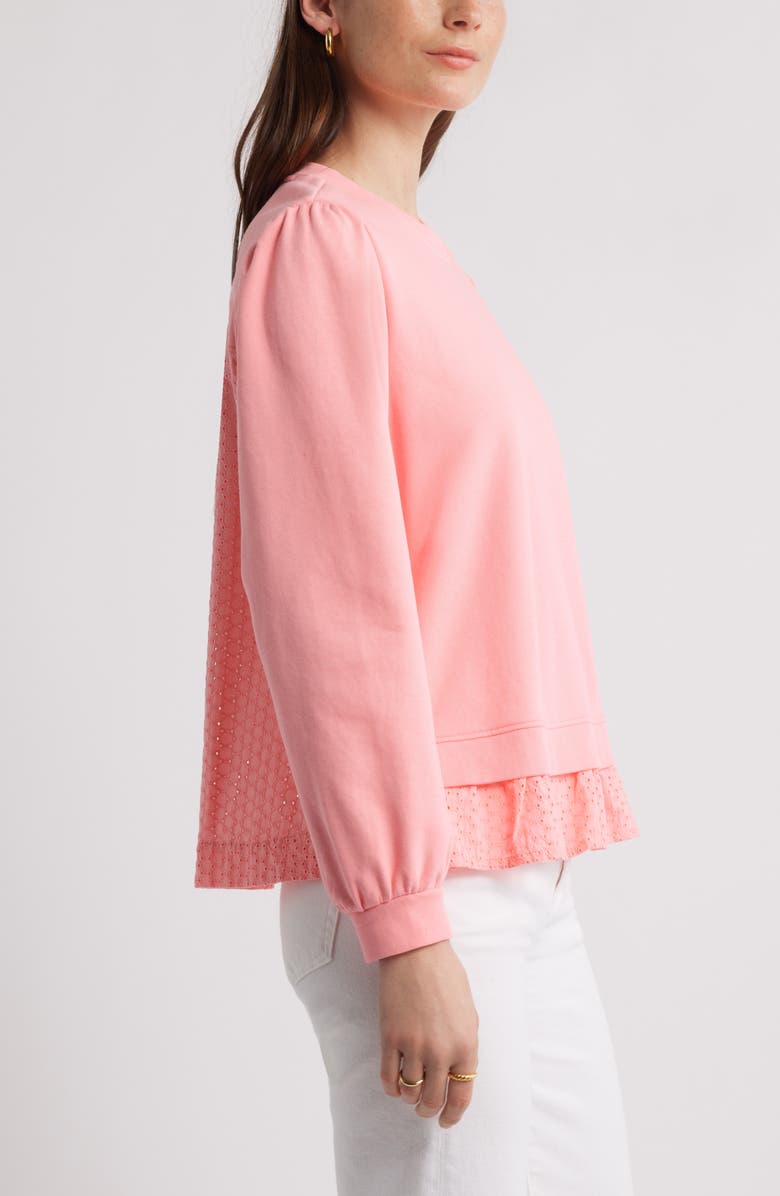 Caslon<sup>®</sup> Puff Shoulder Mixed Media Sweatshirt, Alternate, color, Pink Geranium