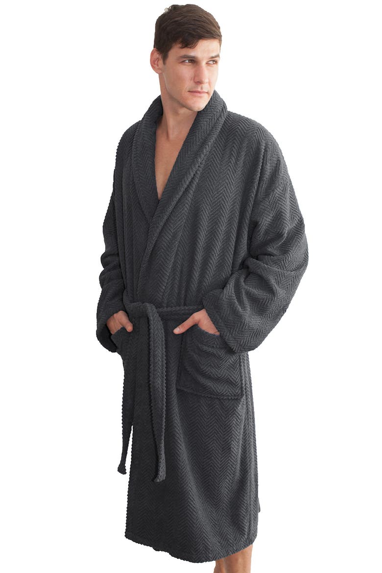 Unisex Herringbone Weave Bathrobe, Alternate, color, GRAY