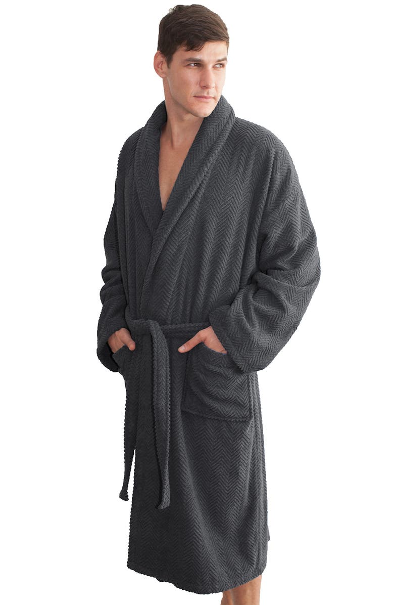 Linum Home Textiles Unisex Herringbone Weave Bathrobe, Alternate, color, Gray