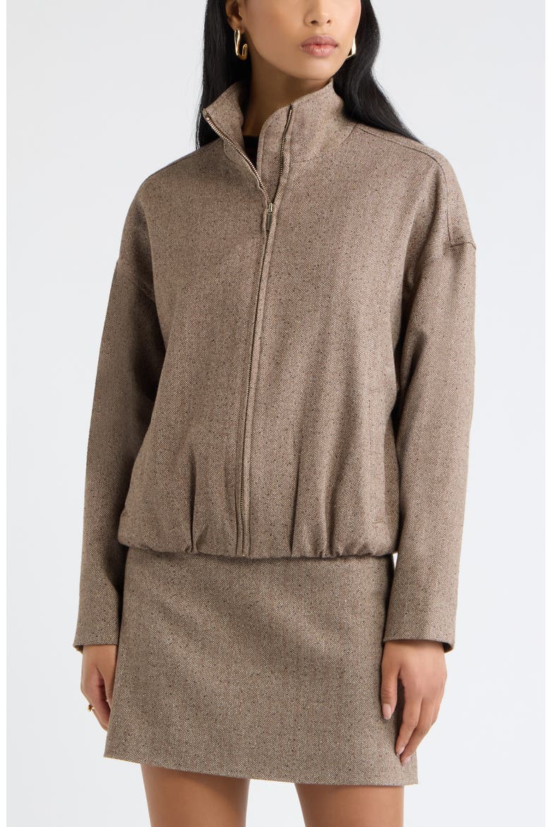 Herringbone Bomber Jacket, Main, color, BROWN TWEED
