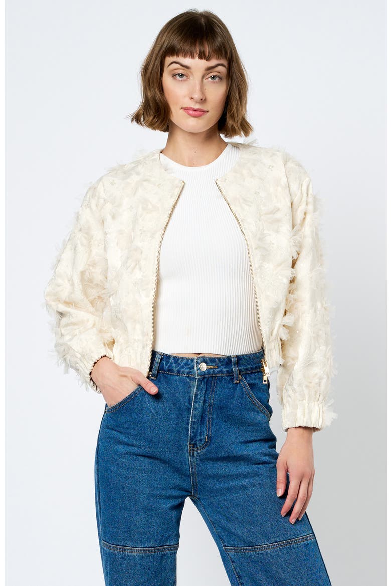 Kamielle Embellished Bomber Jacket, Alternate, color, EGRET
