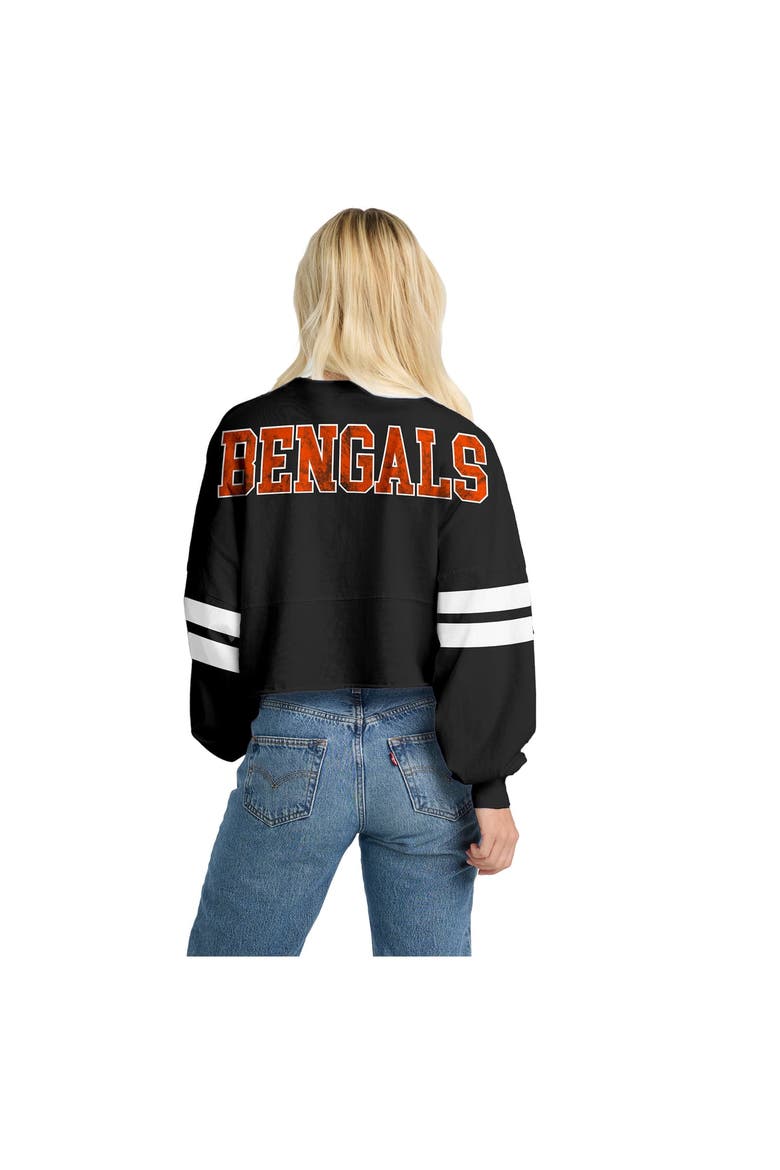 Women's Spirit Jersey  Black Cincinnati Bengals Oversized Cropped Stripe Long Sleeve T-Shirt, Alternate, color, Black