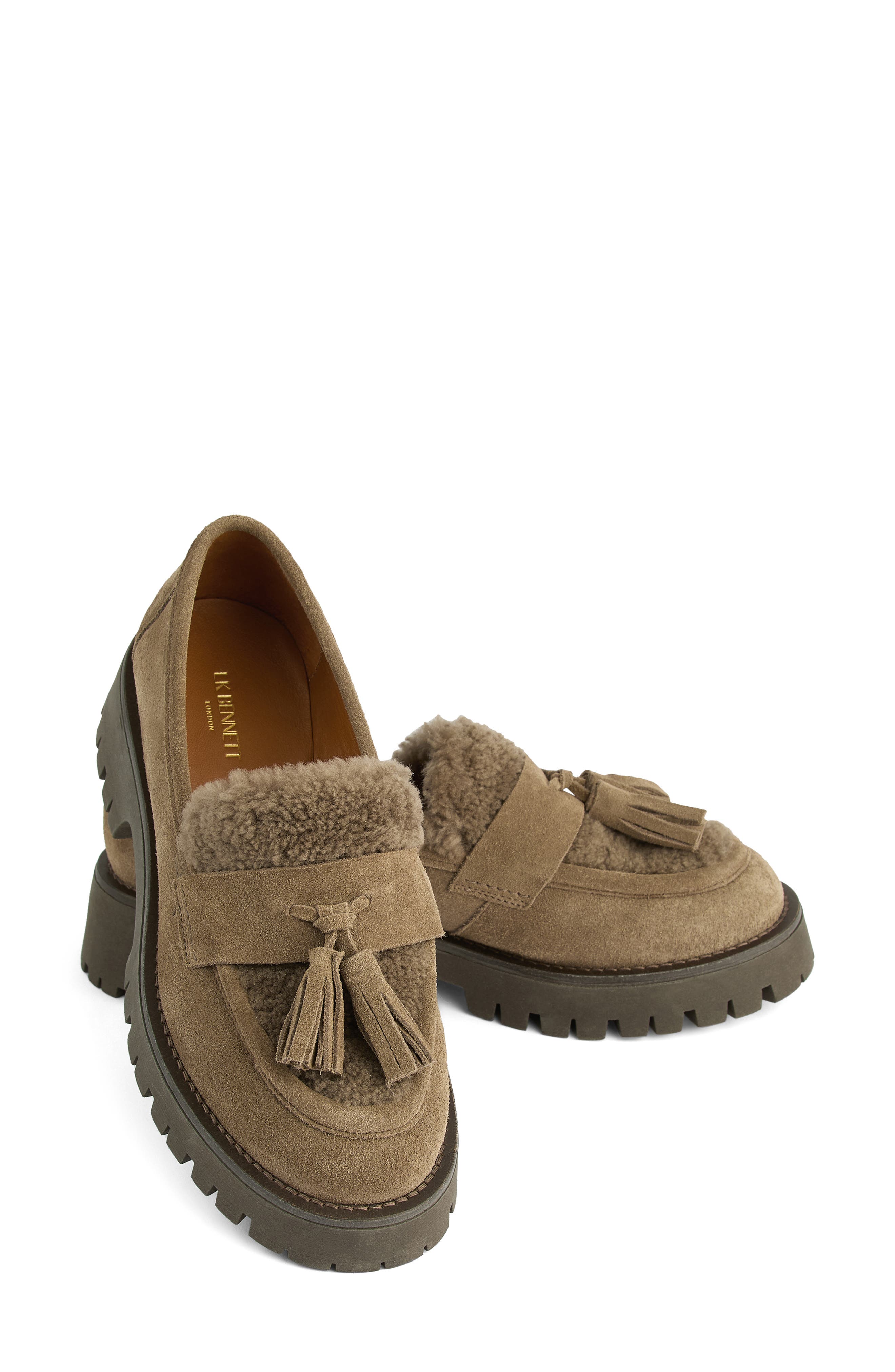 LK Bennett Shirley Genuine Shearling Tassel Loafer, Alternate, color, Natural