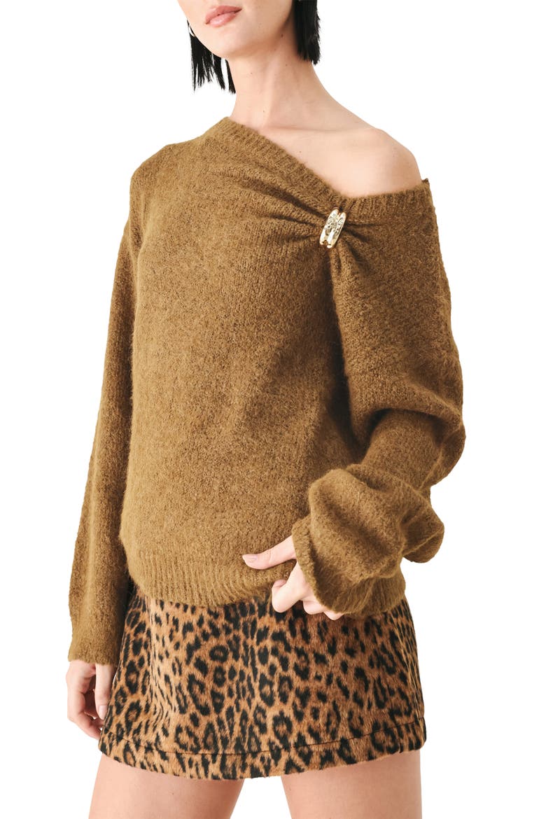 Hardware Detail Asymmetric Sweater, Main, color, CAMEL