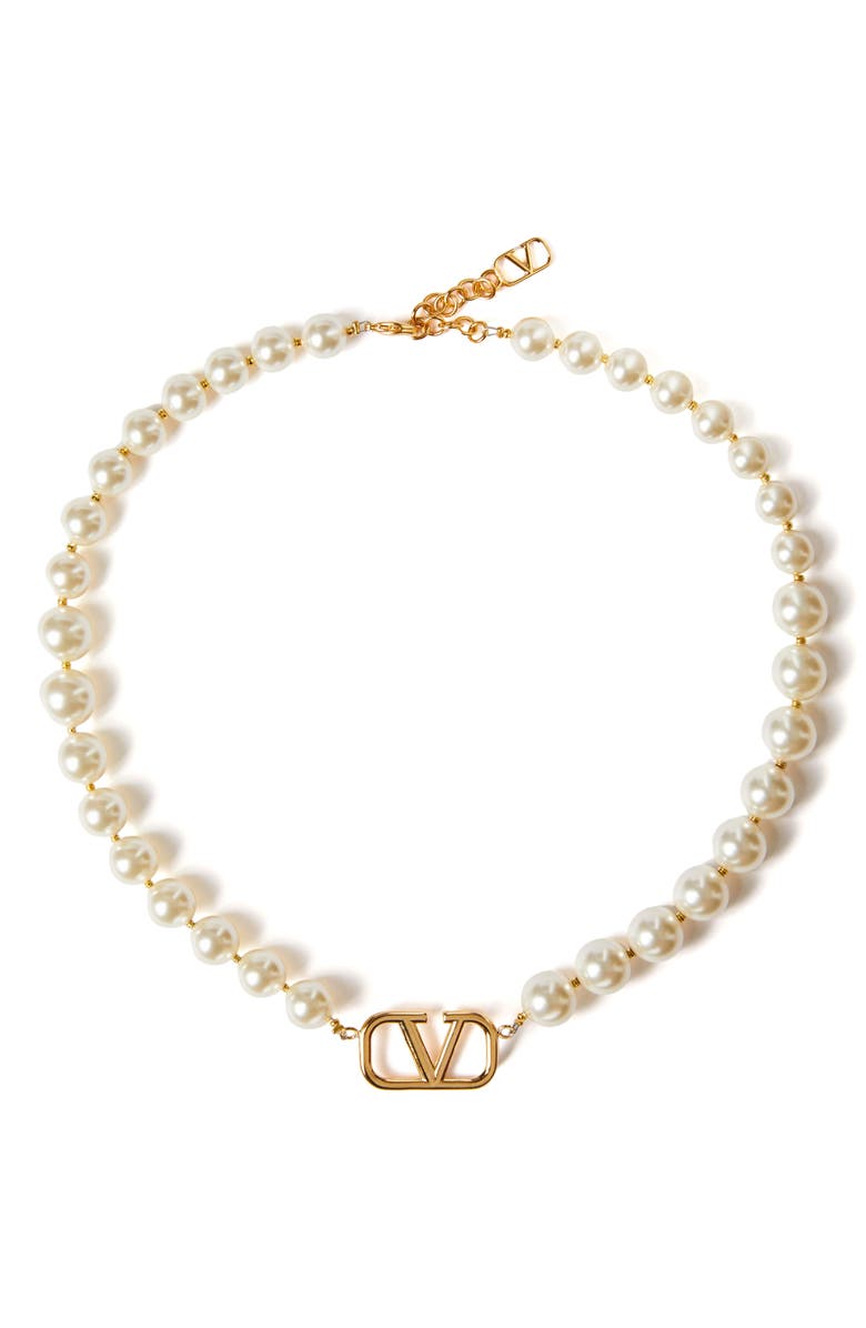 Valentino Garavani VLOGO Faux Pearl Necklace, Main, color, 