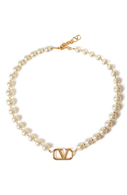 Valentino Garavani Vlogo Faux Pearl Necklace In Gold