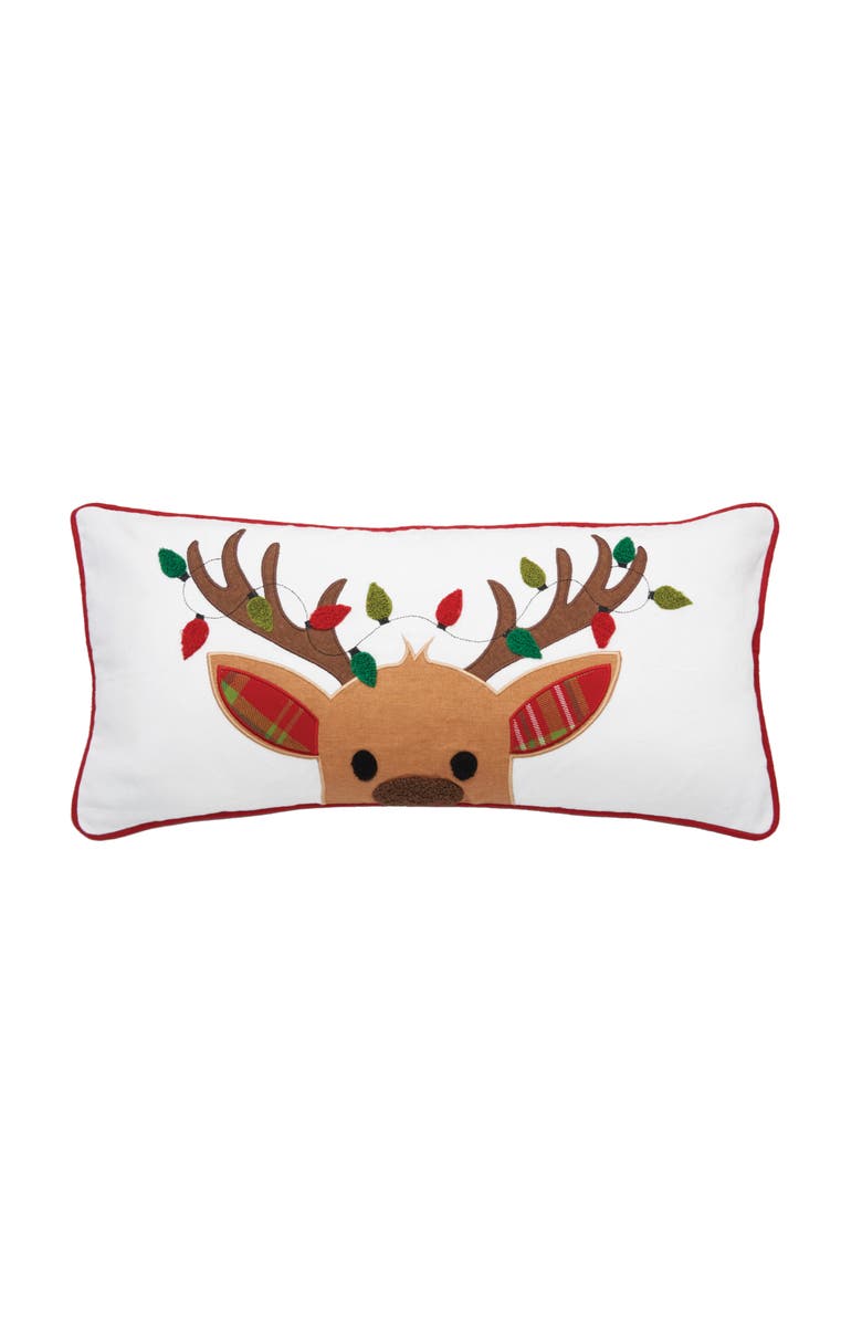 C&F Home Reindeer Plaid & Lights Christmas Throw Pillow, 12" x 24", Main, color, Red