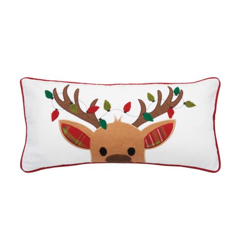 Reindeer Plaid & Lights Christmas Throw Pillow, 12" x 24"