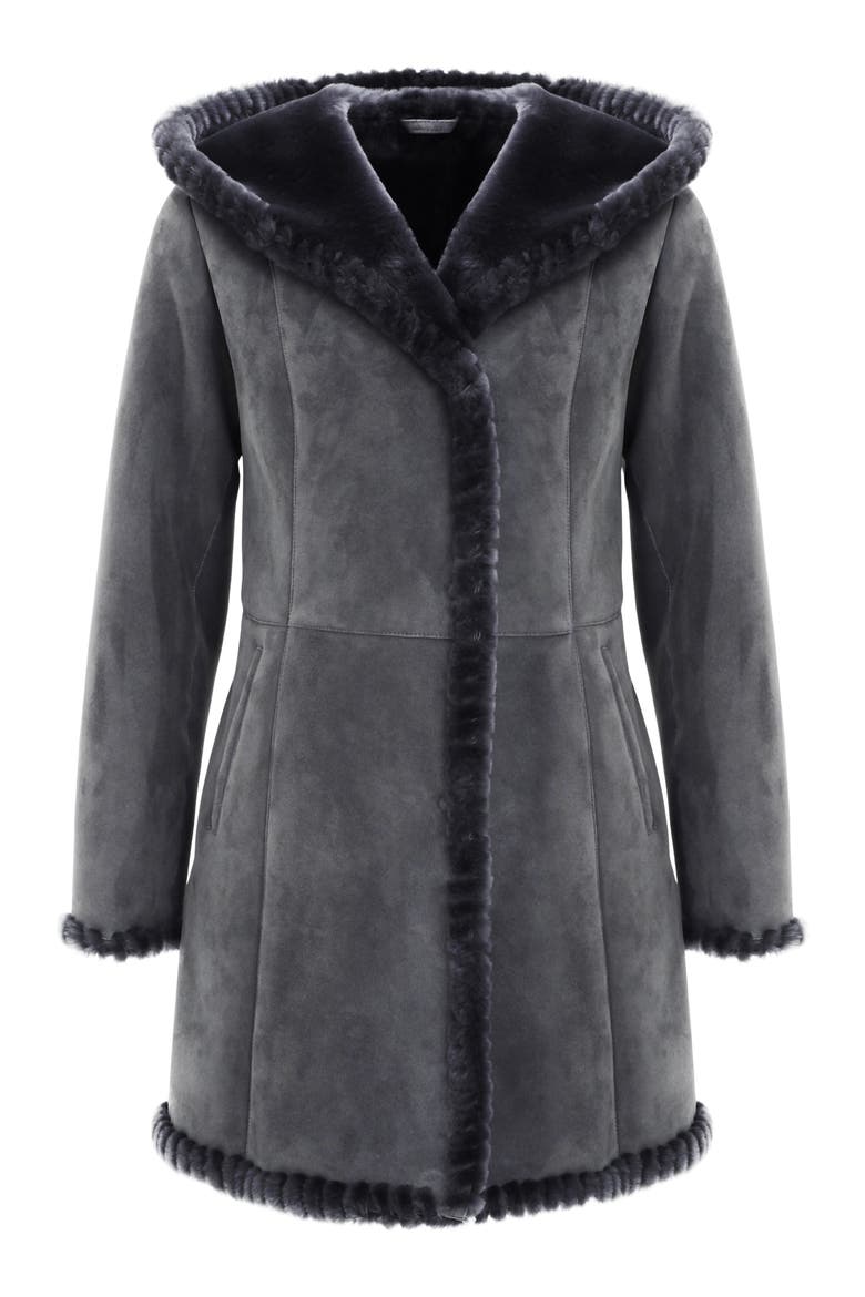 Genuine Shearling Parka with Whipstitch Trim, Alternate, color, Anthracite