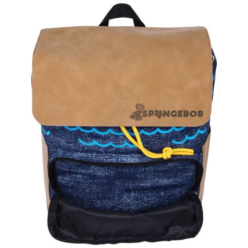 Nick Spongebob Denim & Nubuck Backpack With Embroidered Patch In Multi