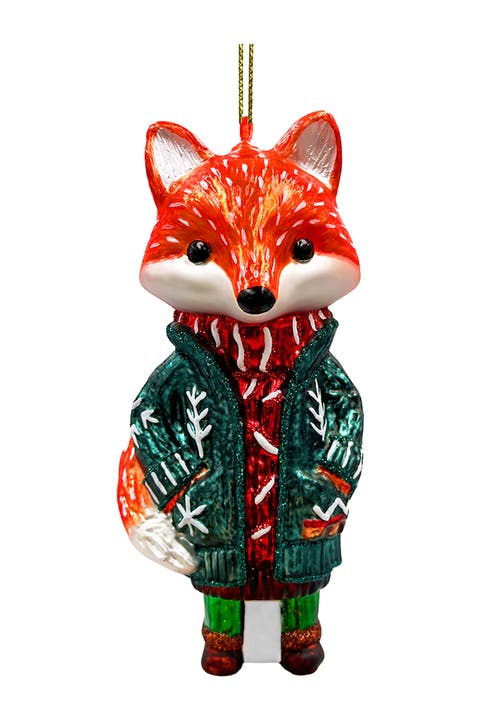 Nordic Fox In Sweater Glass Ornament