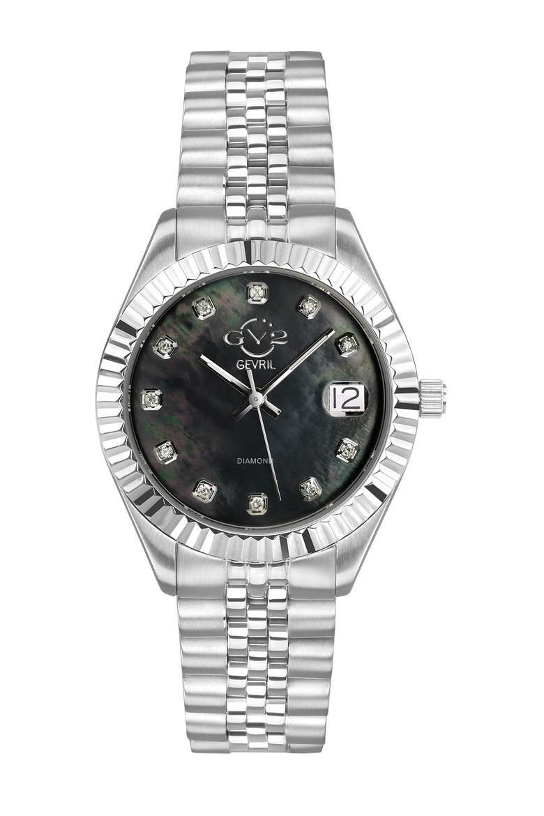 GV2 Naples Black Dial Steel Diamond Watch, 34mm - 0.146 ctw, Main, color, SILVER